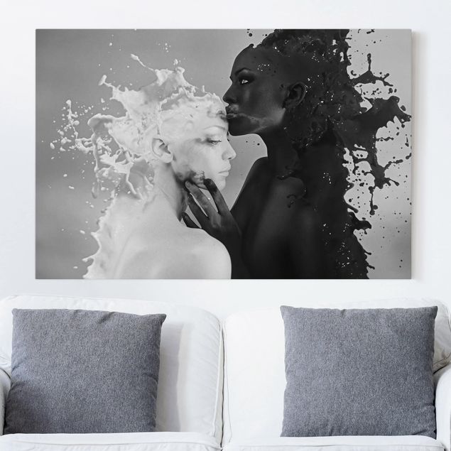 Leinwandbilder schwarz-weiß Milch & Kaffee Kuss schwarz weiß