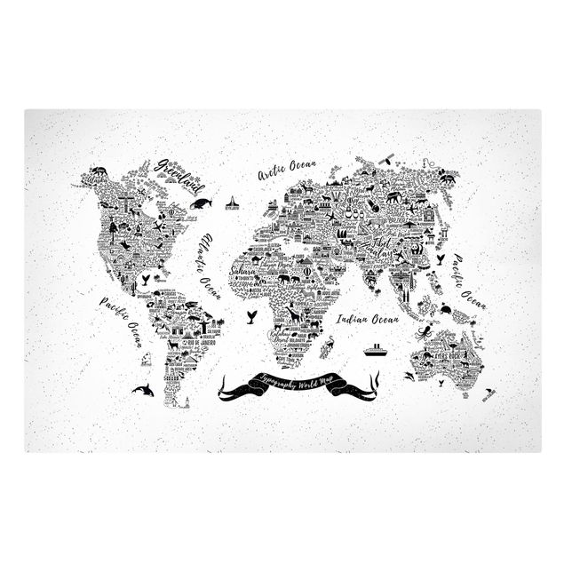 schöne Leinwandbilder Typografie Weltkarte weiß