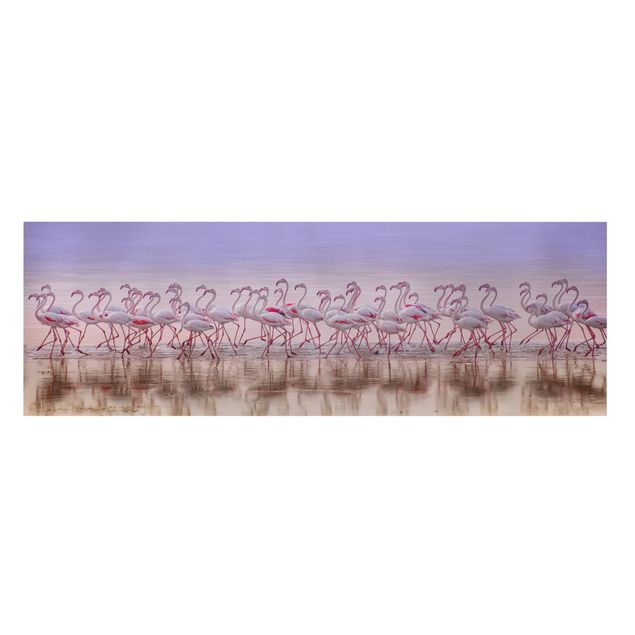 Leinwandbild - Flamingo Party - Panorama 1:3