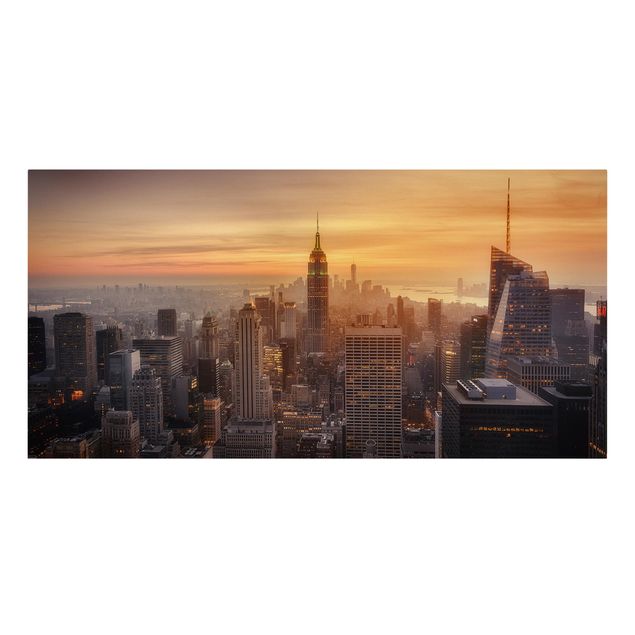 Leinwandbild - Manhattan Skyline Abendstimmung - Querformat 1:2