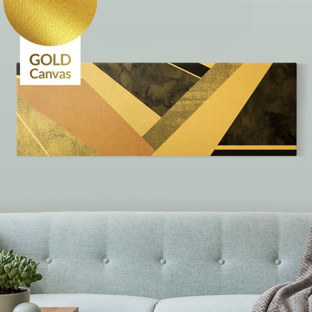 Leinwand Gold Goldene Geometrie - Rosa Schwarz