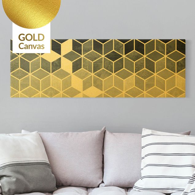 Leinwandbilder Gold Goldene Geometrie - Blau Weiß