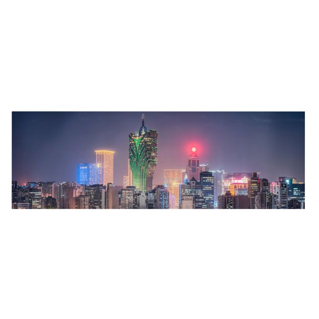 Leinwandbild - Nachtlichter von Macau - Panorama 3:1