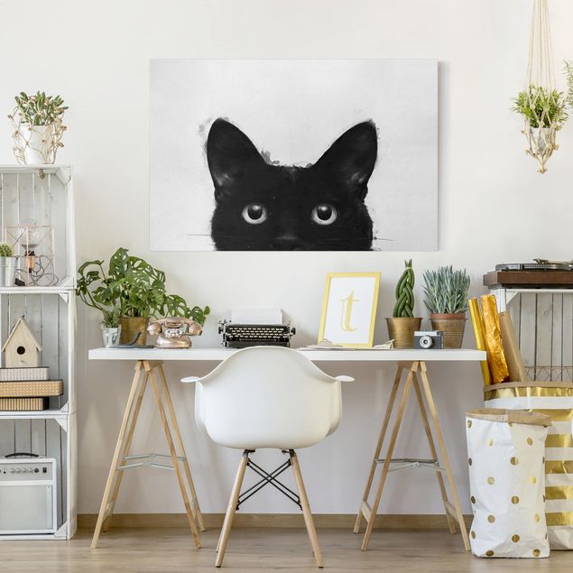 Leinwandbild Katze Illustration Schwarze Katze auf Weiß Malerei