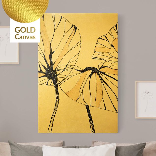 Leinwandbilder Gold Canvas Tropische Blätter mit Gold II