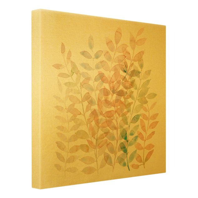 Leinwandbild Gold - Sommerlicher Blätterreigen - Quadrat 1:1