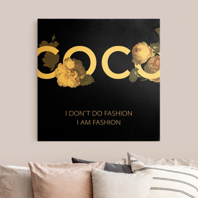 Leinwandbild mit Spruch COCO - I don´t do fashion Rosen Schwarz