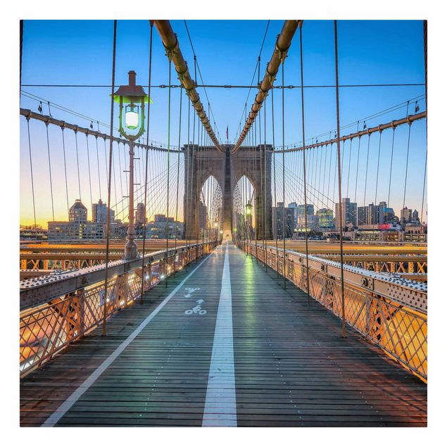 Leinwandbild - Morgenblick von der Brooklyn Bridge - Quadrat 1:1