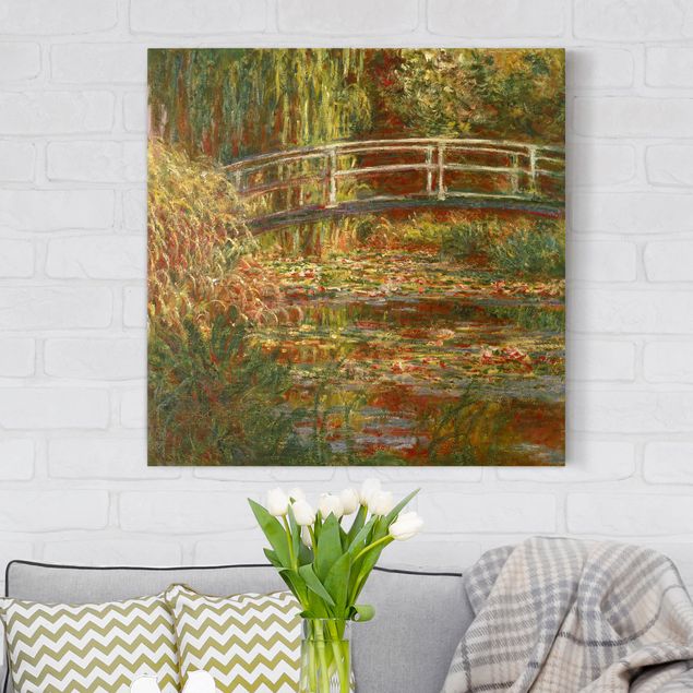 Leinwand Natur Claude Monet - Seerosenteich und japanische Brücke (Harmonie in rosa)