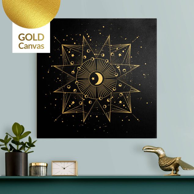 Leinwand Gold Astrologie Mond Magie Schwarz