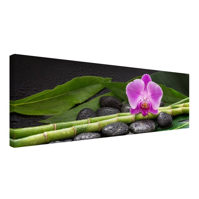 schöne Leinwandbilder Grüner Bambus mit Orchideenblüte