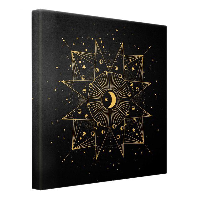 Leinwandbild Gold - Astrologie Mond Magie Schwarz - Quadrat 1:1