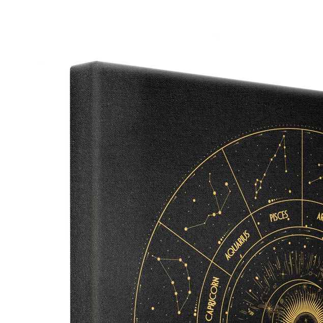 Leinwandbild Gold - Astrologie Die 12 Sternzeichen Schwarz - Quadrat