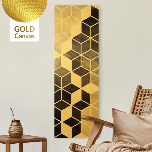 Leinwandbilder Gold Canvas Goldene Geometrie - Schwarz Weiß