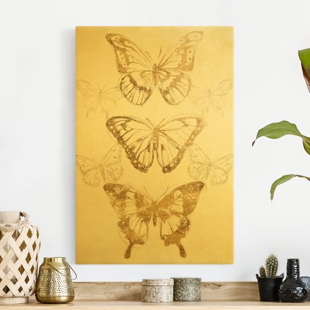 Leinwandbilder Gold Schmetterlingskomposition in Gold II