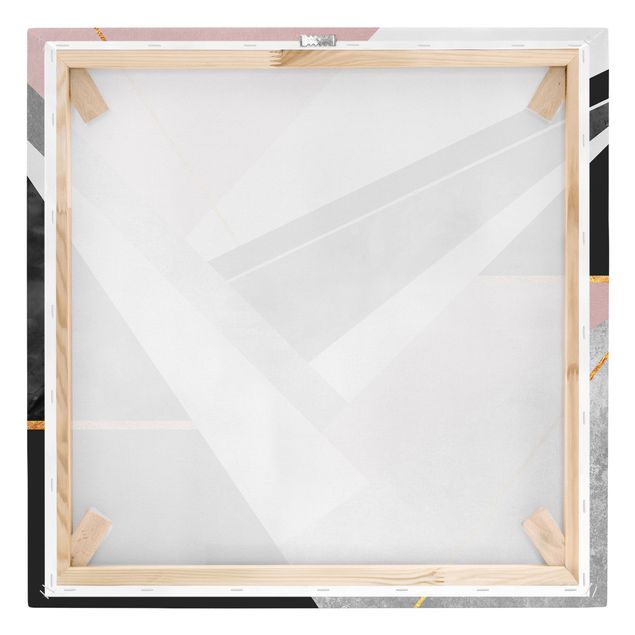 Leinwandbild - Schwarz Weiß Geometrie mit Gold - Quadrat 1:1