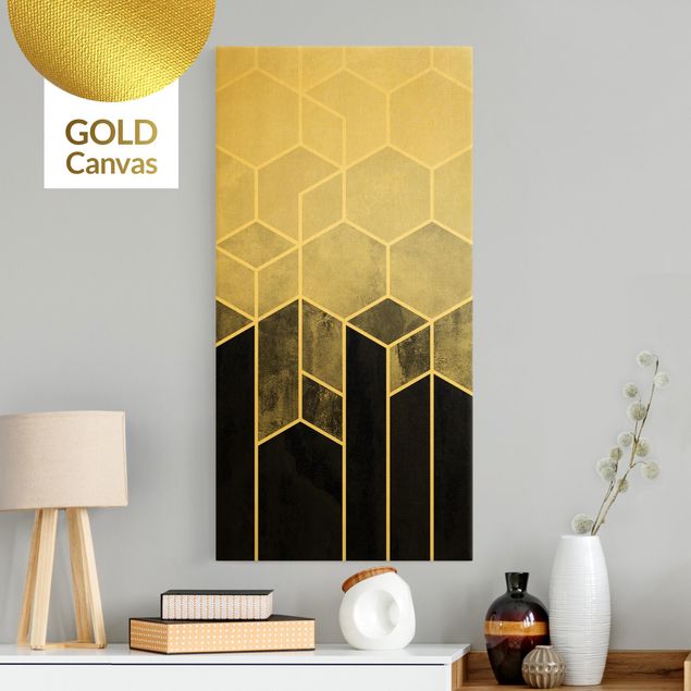 Leinwandbilder Gold Goldene Geometrie - Sechsecke Schwarz Weiß