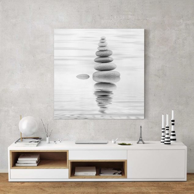 schöne Leinwandbilder Steinturm im Wasser Schwarz-Weiß