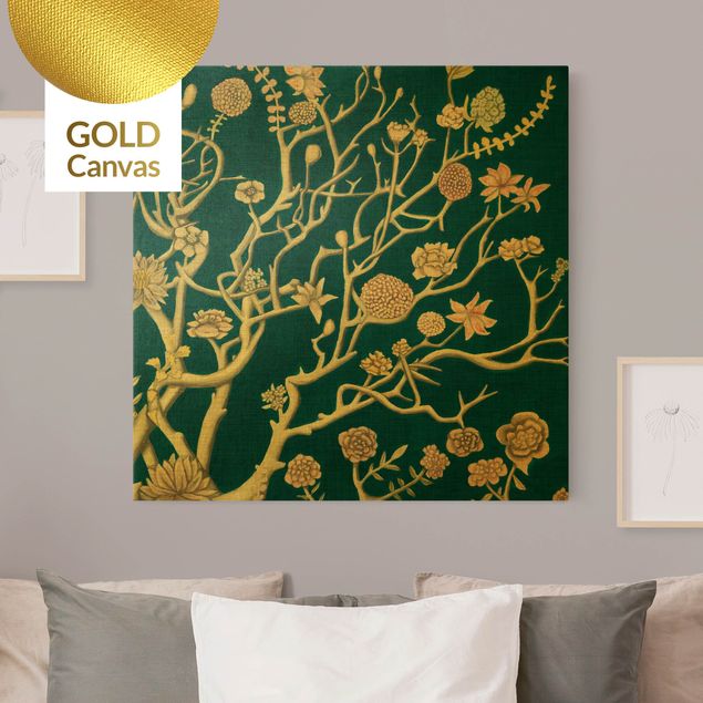 Leinwandbilder Gold Chinoiserie Blumen in der Nacht II