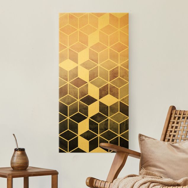 Leinwandbilder abstrakt Goldene Geometrie - Rosa Grau