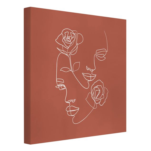 Leinwandbilder Blumen Line Art Gesichter Frauen Rosen Kupfer