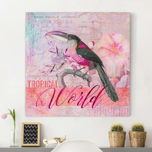 Leinwandbilder Vögel Vintage Collage - Tropical World Tucan