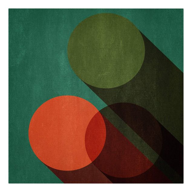 Leinwandbild - Abstrakte Formen - Kreise in Grün und Rot - Quadrat 1:1