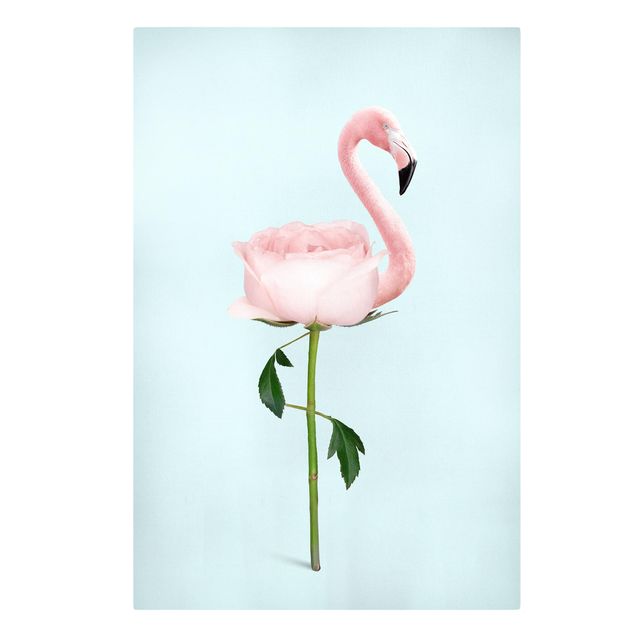 Tierbilder Leinwand Flamingo mit Rose