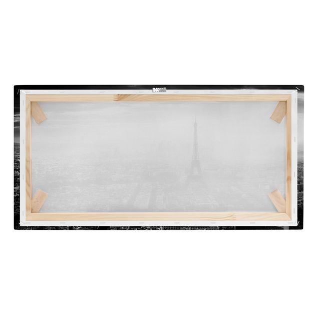 Leinwandbild - Der Eiffelturm von Oben Schwarz-weiß - Querformat 1:2