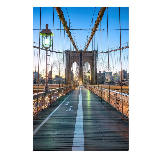 Leinwandbild - Morgenblick von der Brooklyn Bridge - Hochformat 2:3