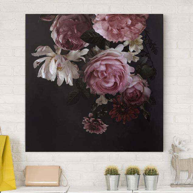 Leinwandbilder Rosen Rosa Blumen auf Schwarz