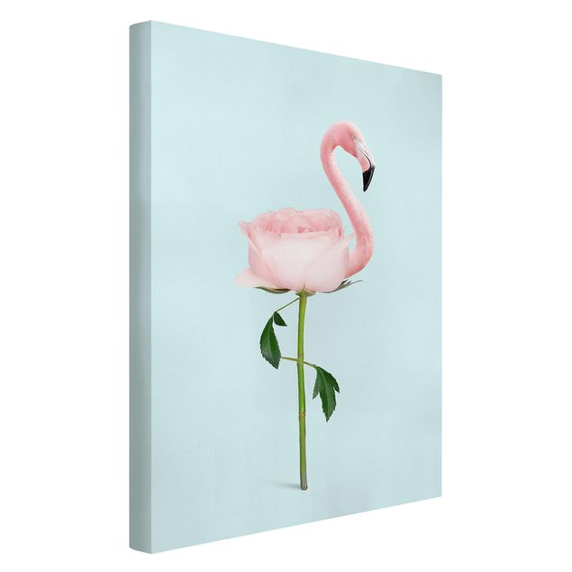 Blumenbilder auf Leinwand Flamingo mit Rose