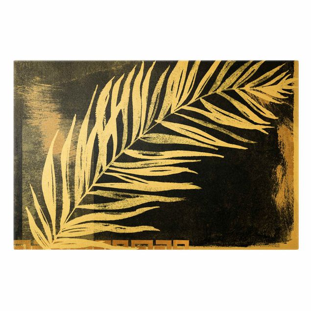Leinwandbilder kaufen Palmenblatt auf Schwarz und Gold
