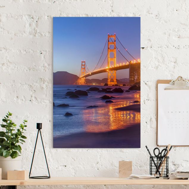 Skyline Leinwandbild Golden Gate Bridge am Abend