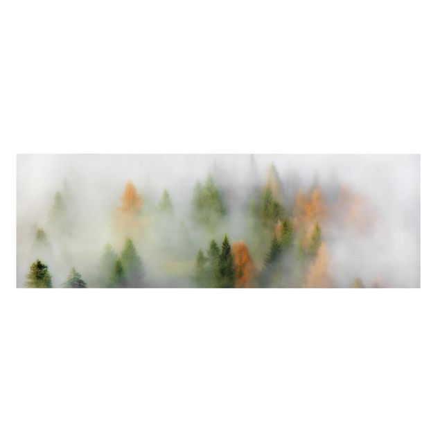 Leinwandbild - Nebelwald im Herbst - Panorama 1:3