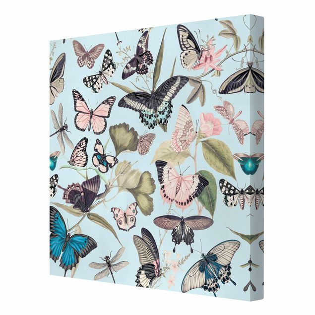 Leinwandbilder Vintage Collage - Schmetterlinge und Libellen