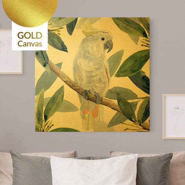 Leinwand Gold Tropischer Kakadu II