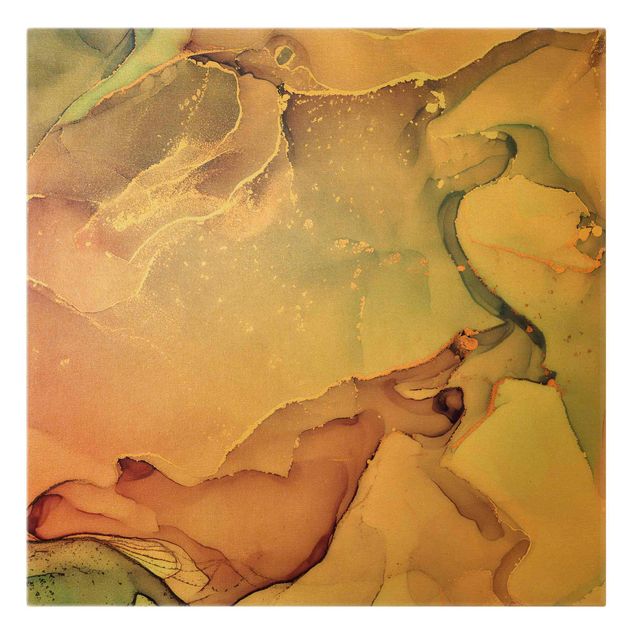 Leinwandbild Gold - Aquarell Pastell Rosa mit Gold - Quadrat 1:1