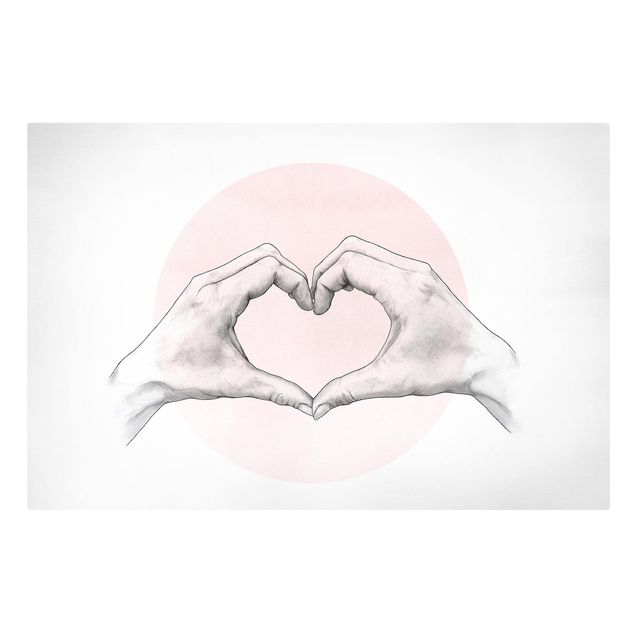Leinwandbild - Illustration Herz Hände Kreis Rosa Weiß - Querformat 2:3