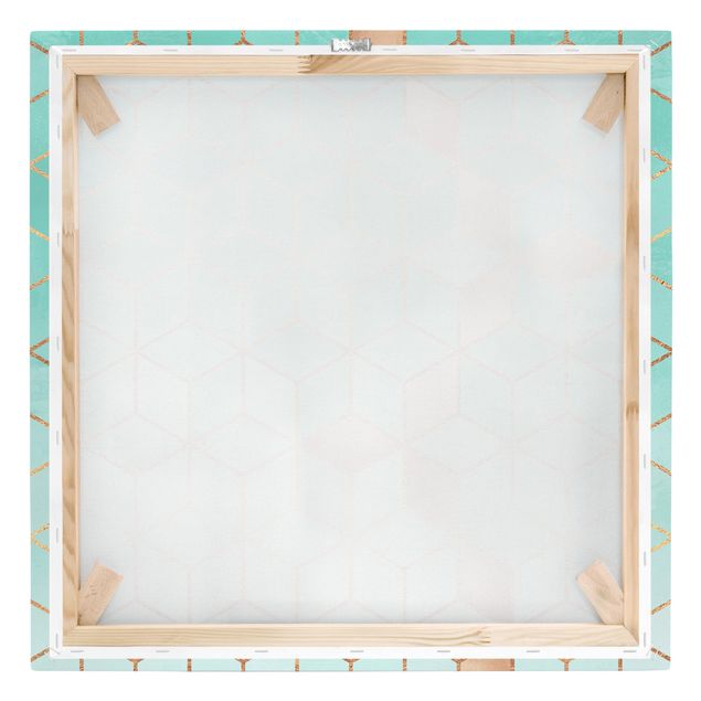Leinwandbild - Türkis Weiß goldene Geometrie - Quadrat 1:1