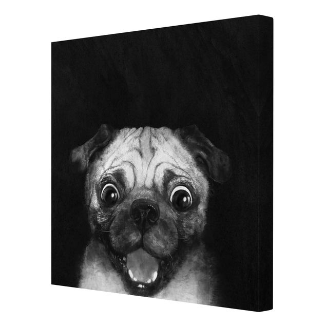 schöne Leinwandbilder Illustration Hund Mops Malerei auf Schwarz Weiß