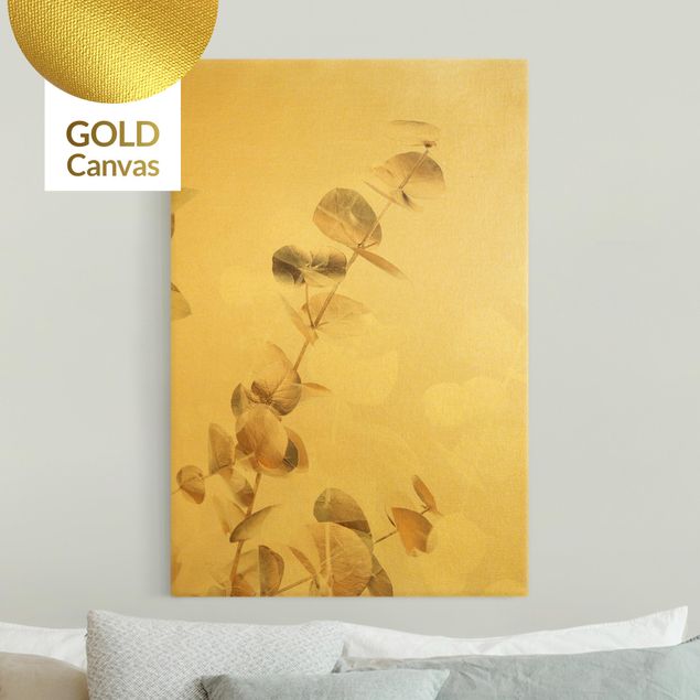 Leinwandbilder Gold Canvas Goldene Eukalyptuszweige mit Weiß I