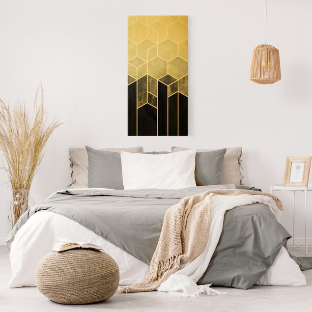 Leinwandbilder modern Goldene Geometrie - Sechsecke Schwarz Weiß