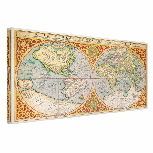schöne Leinwandbilder Historische Weltkarte Orbis Terrare Compendiosa Descriptio