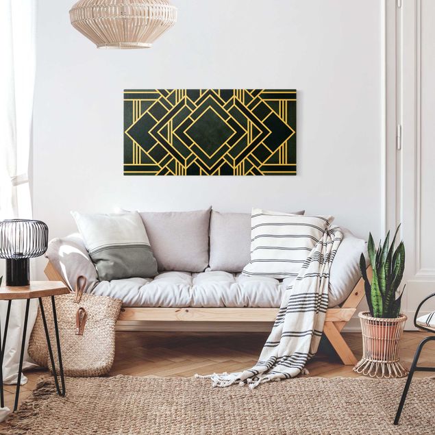 Fredriksson Poster Goldene Geometrie - Art Deco Blau