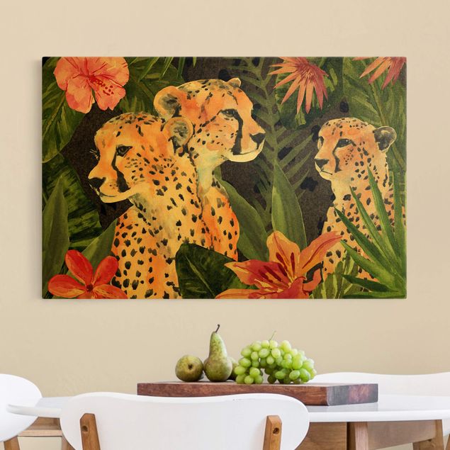 moderne Leinwandbilder Gepardentrio im Dschungel