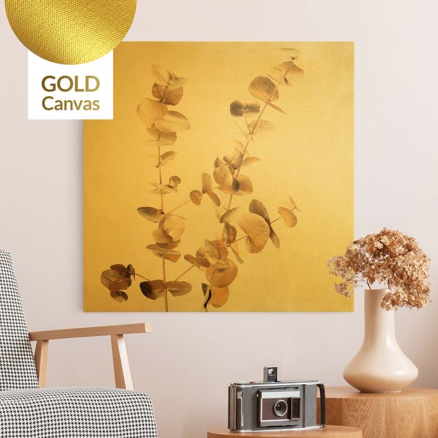 Leinwandbilder Gold Canvas Goldene Eukalyptuszweige