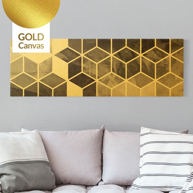Leinwandbilder Gold Goldene Geometrie - Schwarz Weiß
