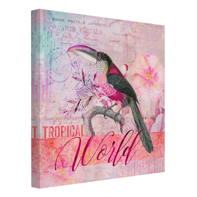 Leinwandbilder Retro Vintage Collage - Tropical World Tucan