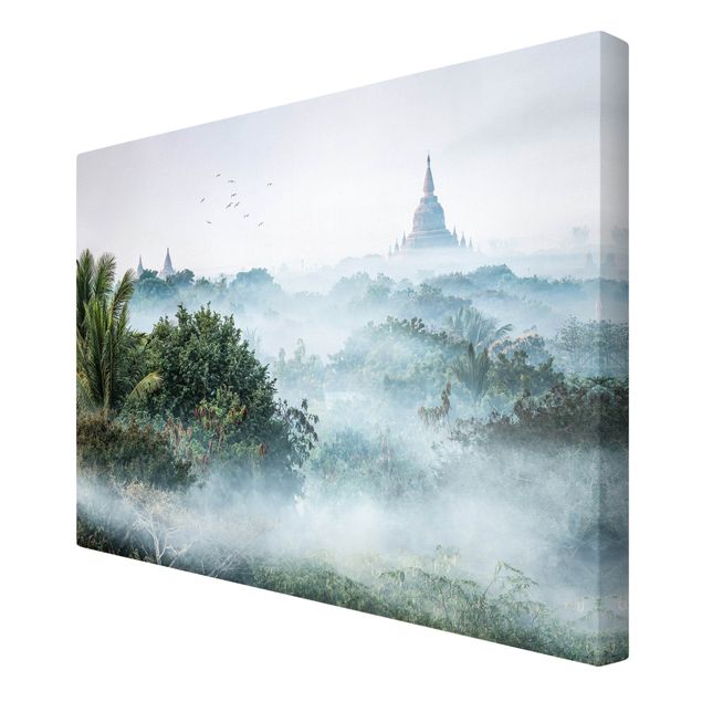 Leinwandbild - Morgennebel über dem Dschungel von Bagan - Querformat 3:2
